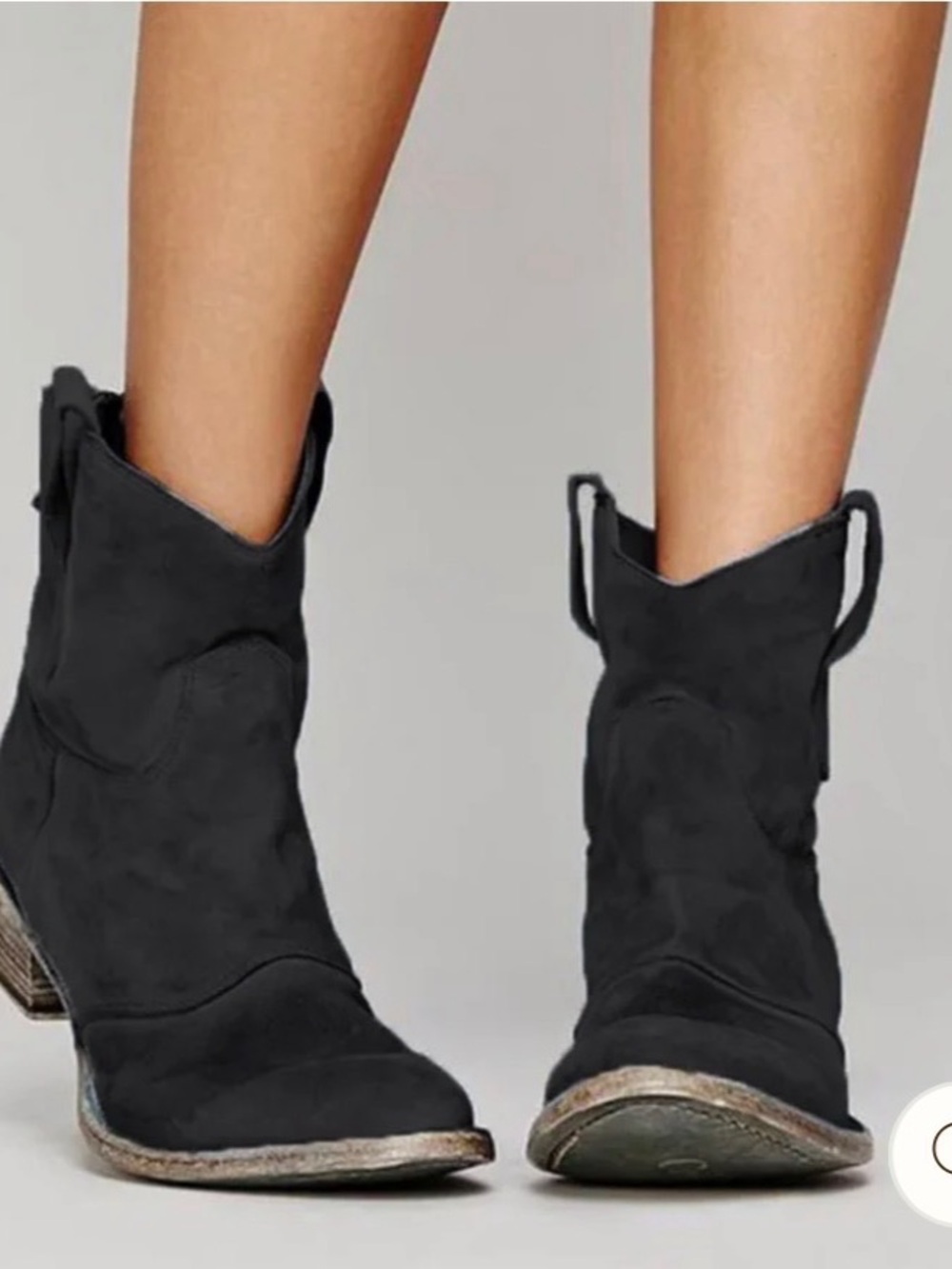 Black Western Suede Ankle Boots - Women